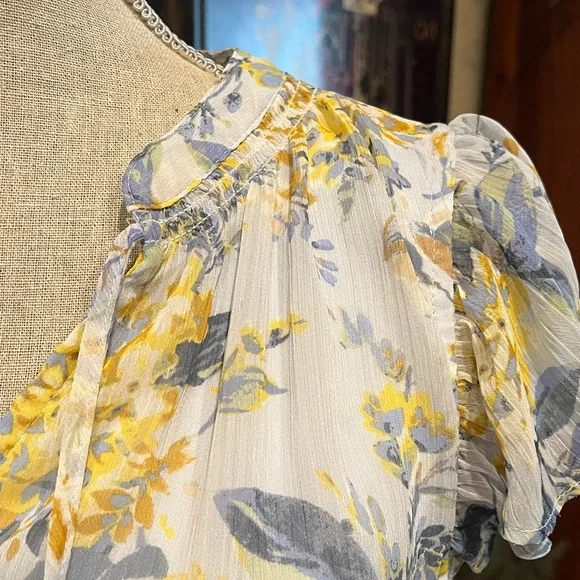 LC Lauren Conrad Yellow and Blue Floral Blouse - Picture 2 of 4
